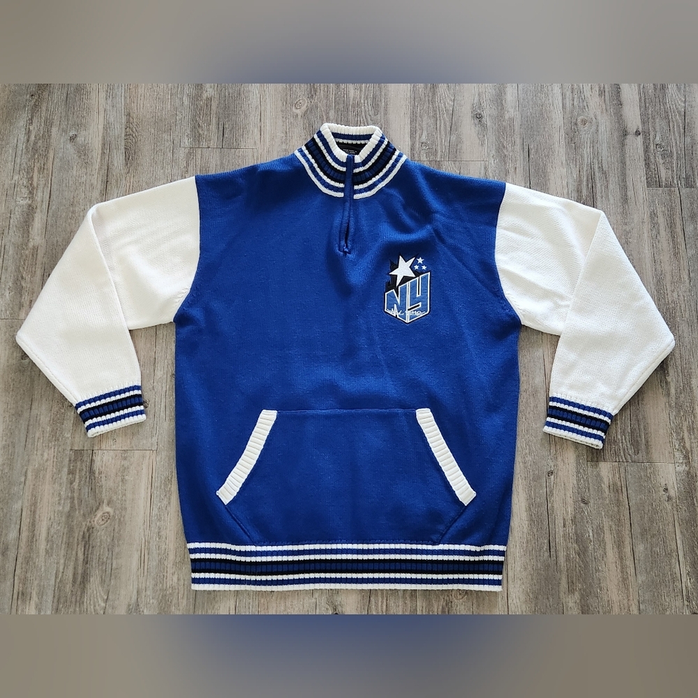 Mens Vintage Y2K Diss 1/4 quarter Zip Sweater  with Pocket NY Blue Size 2XL Rare